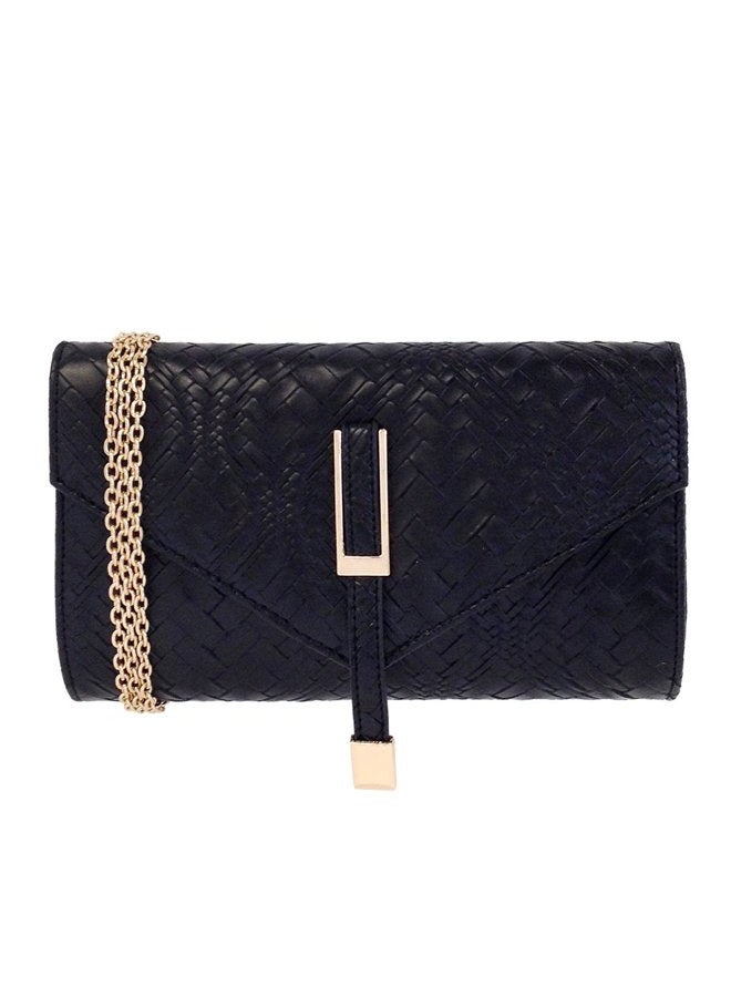 JNB Weaved Pattern Faux Leather Clutch, Black - Image 1
