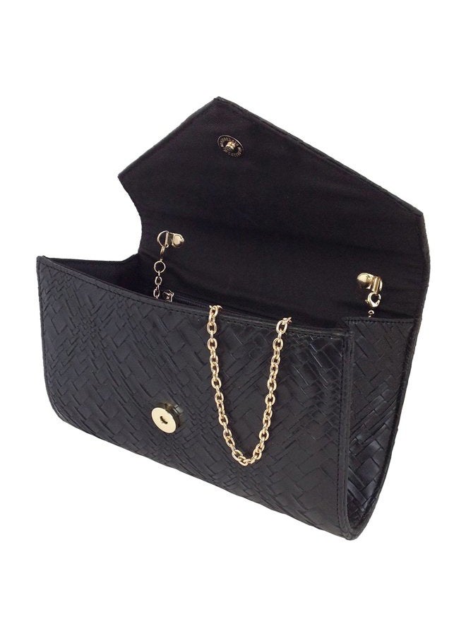 JNB Weaved Pattern Faux Leather Clutch, Black - Image 5