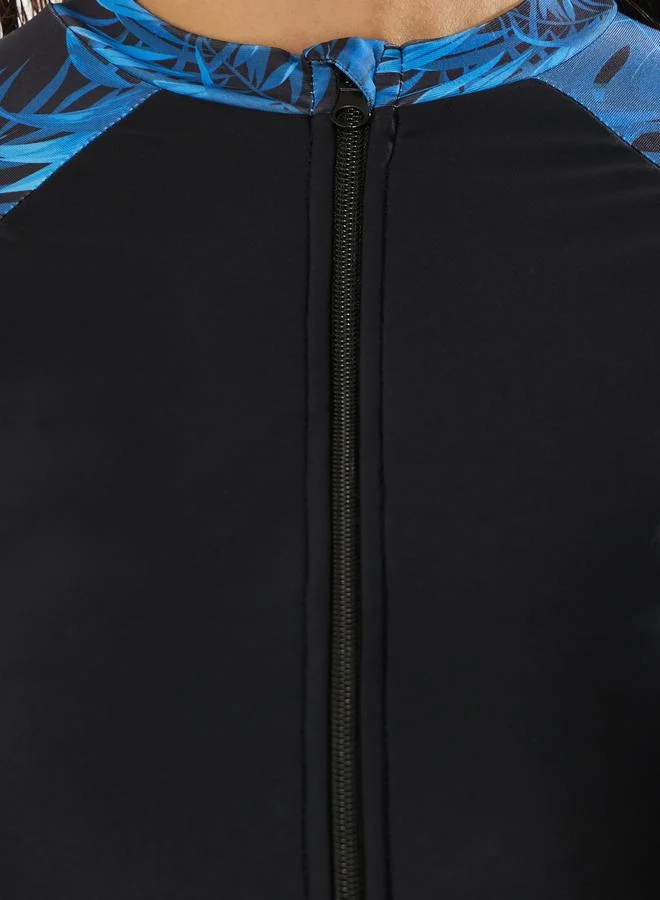 Styli Black Pack of 2 - Palm Leaf Print Raglan Sleeve Burkini and Leggings Set for Women | Best Price UAE