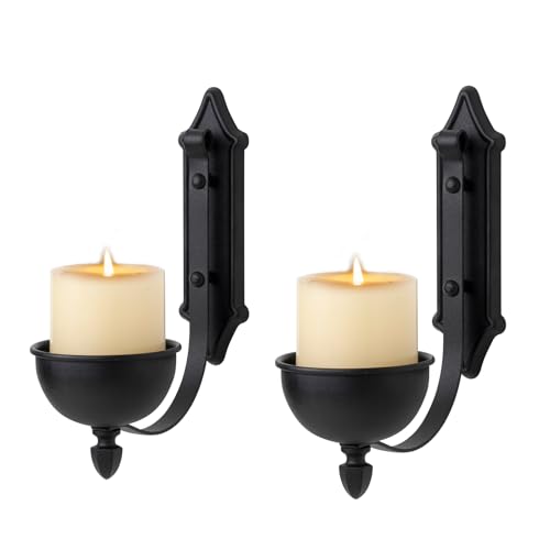 Aimto Wall Sconce Candle Holder Metal Hanging Wall Decorations for Home,Living Room, Bathroom, Dining Room, Set of 2（Black - Image 1