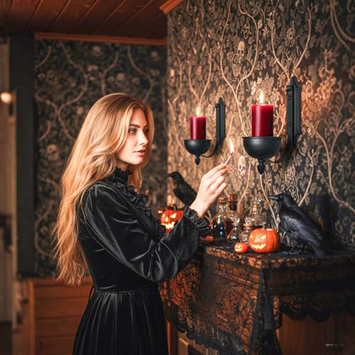 Aimto Wall Sconce Candle Holder Metal Hanging Wall Decorations for Home,Living Room, Bathroom, Dining Room, Set of 2（Black - Image 2