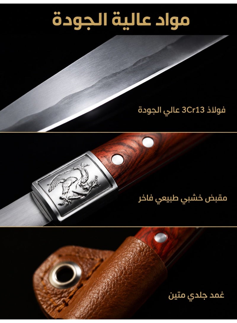 Portable Stainless Steel Kitchen Knife with Protective Storage Case | Multifunctional Slicing & Peeling Tool with Wooden Texture Handle - Image 3