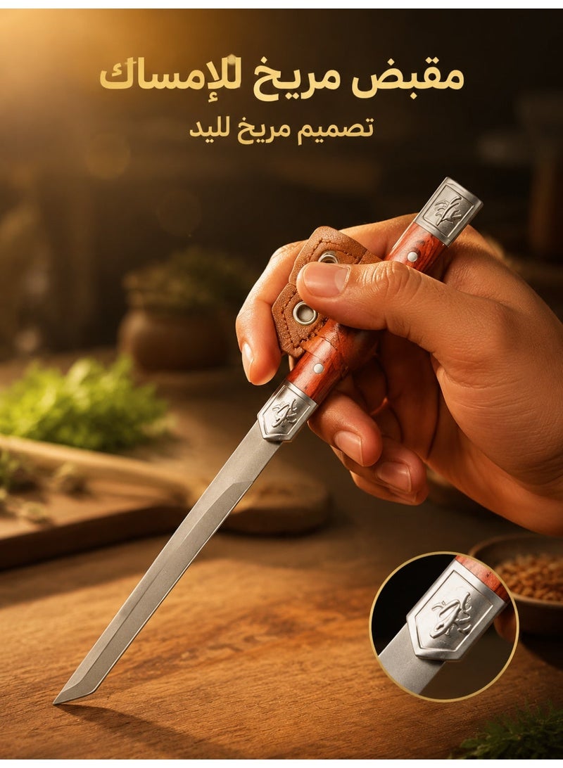 Portable Stainless Steel Kitchen Knife with Protective Storage Case | Multifunctional Slicing & Peeling Tool with Wooden Texture Handle - Image 5
