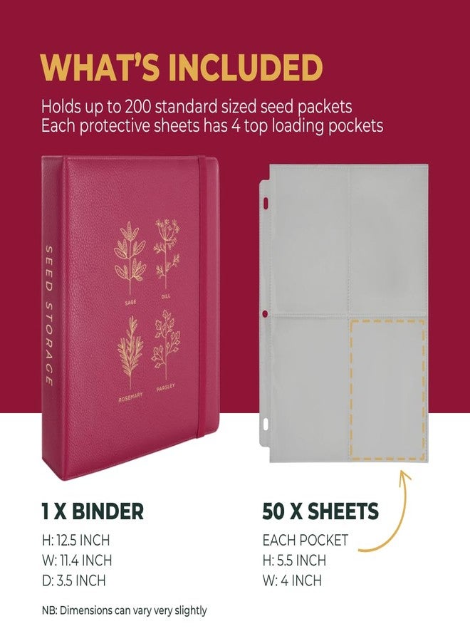 WILDGOOSE Seed Storage Organizer Binder - Seed Packet Organizer with 50 Pack Sheet Protectors That Stores 200 Seed Envelopes. (Raspberry) - Image 3