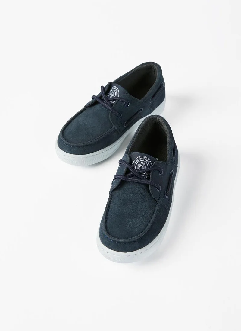 Zippy Suede Boat Shoes for Boys, Dark Blue