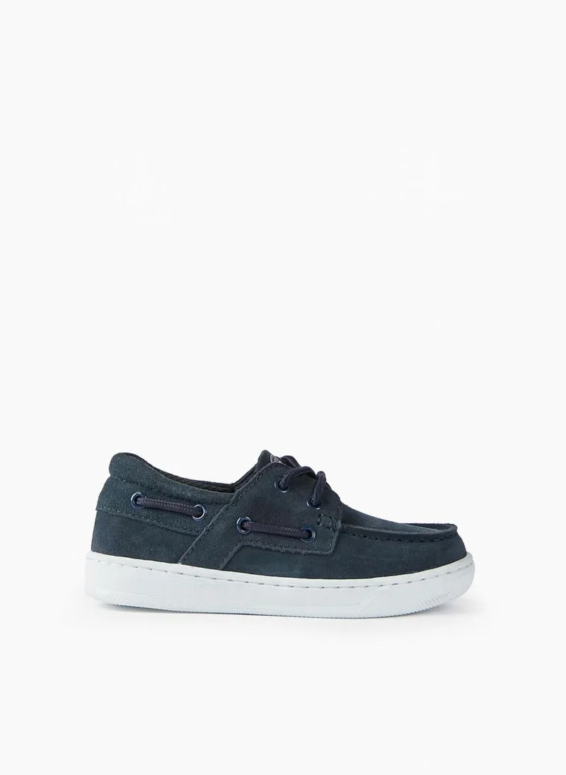 Zippy Suede Boat Shoes for Boys, Dark Blue
