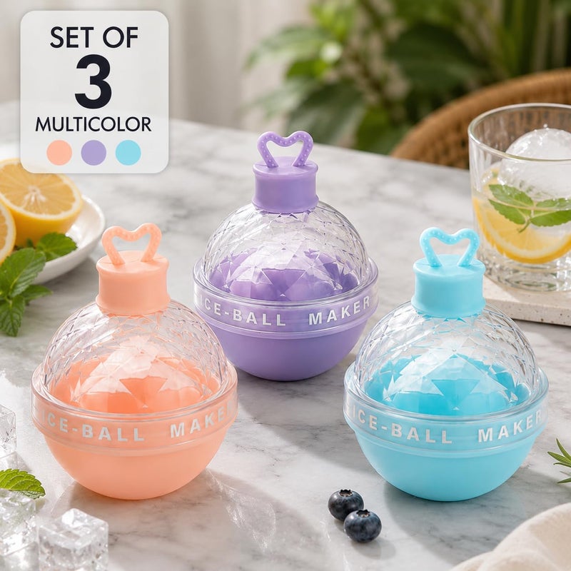Ice Ball Maker Mold Set of 3, Reusable BPA-Free Silicone Ice Sphere Molds with Leakproof Lid, Large Round Ice Cube Makers for Coffee, Juice, Soda, Tea & Cold Drinks, Easy Fill & Release, Multicolor,3 - Image 1