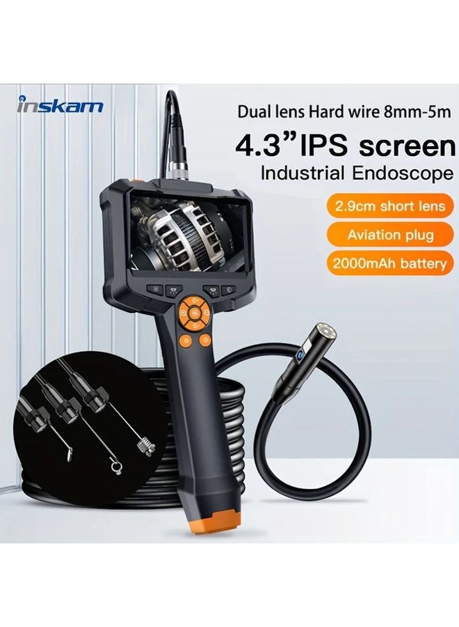 InsKam 8mm Dual Lens Hardwired Borescope With 4.3 Inch IPS Display For Automotive Pipe And Mechanical Inspection - Image 1