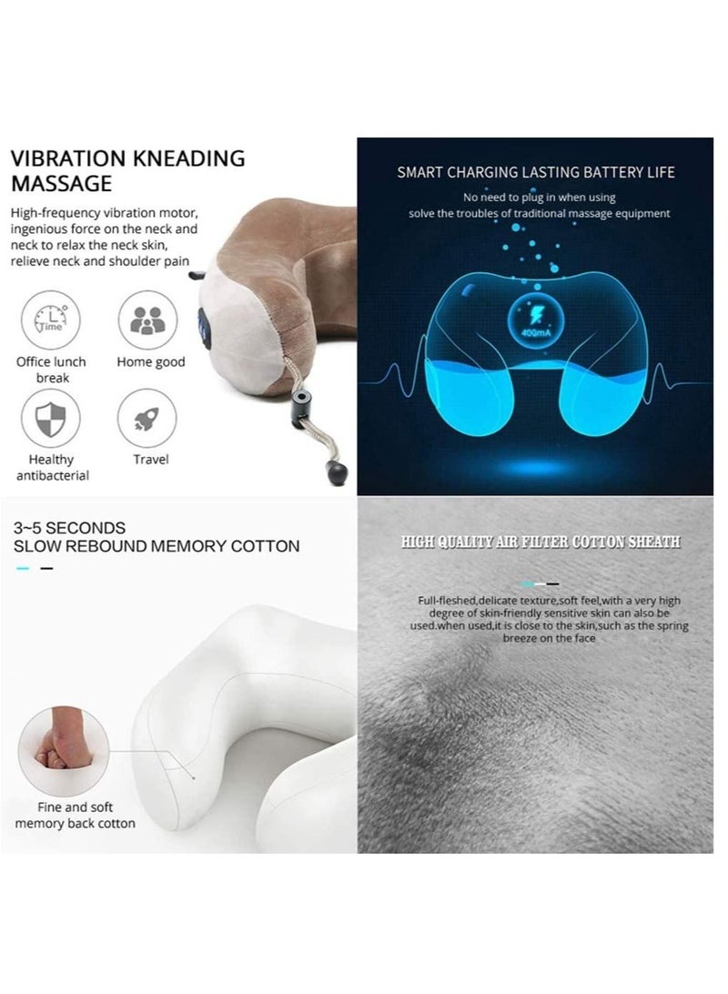 ELTRAZONE Electric Travel Neck Massage Pillow, U Shaped Memory Foam Kneading Vibration Neck Head Support Pillow, Relief Cervical Pain, For Airplane, Train - Image 2