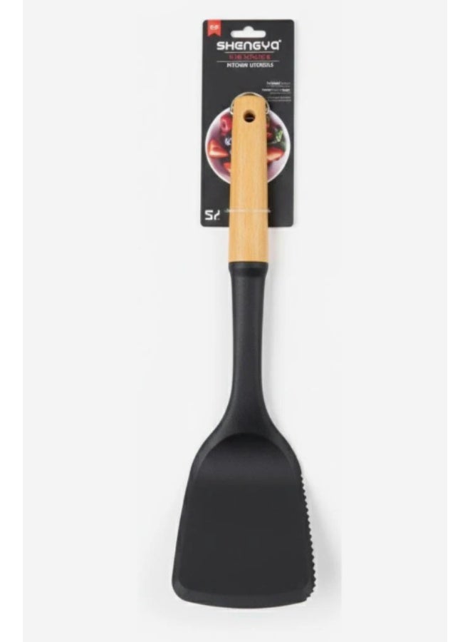 شنغيا ملعقة تقليب سيليكون غير لاصقة من شينغيا بمقبض خشبي - ملعقة طهي مرنة ومقاومة للحرارة (34 سم) - Image 1
