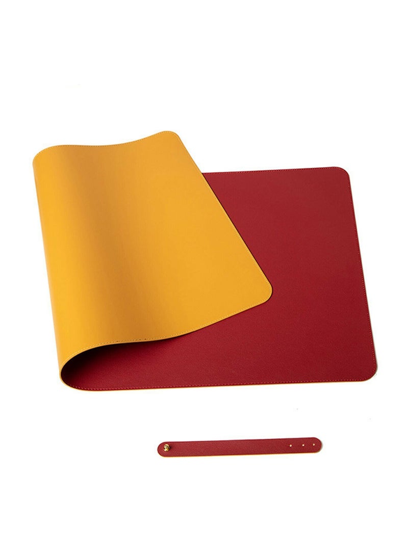 Double Sided Mouse Pad Large Desk Mat Keyboard Laptop PC Gaming Pad PU Leather Waterproof Non Slip Desktop Mat 80x40cm Red/Yellow  - Image 2