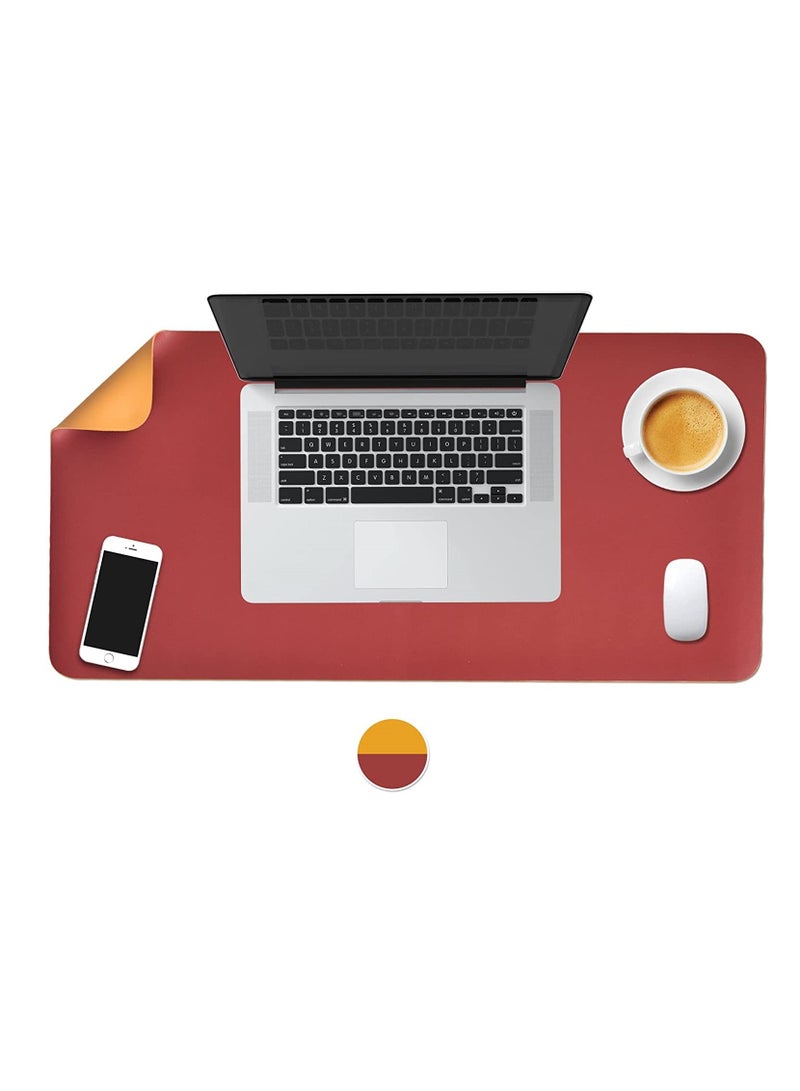 Double Sided Mouse Pad Large Desk Mat Keyboard Laptop PC Gaming Pad PU Leather Waterproof Non Slip Desktop Mat 80x40cm Red/Yellow  - Image 4