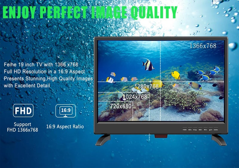 Feihe 19 Inch LED Widescreen TV with Digital ATSC Tuners HDMI/VGA/RCA/USB, 19 Inch Flat Screen TV w/Built in Dual Speakers for Kitchen and RV Camper(No Smart Telesivion) - Image 5
