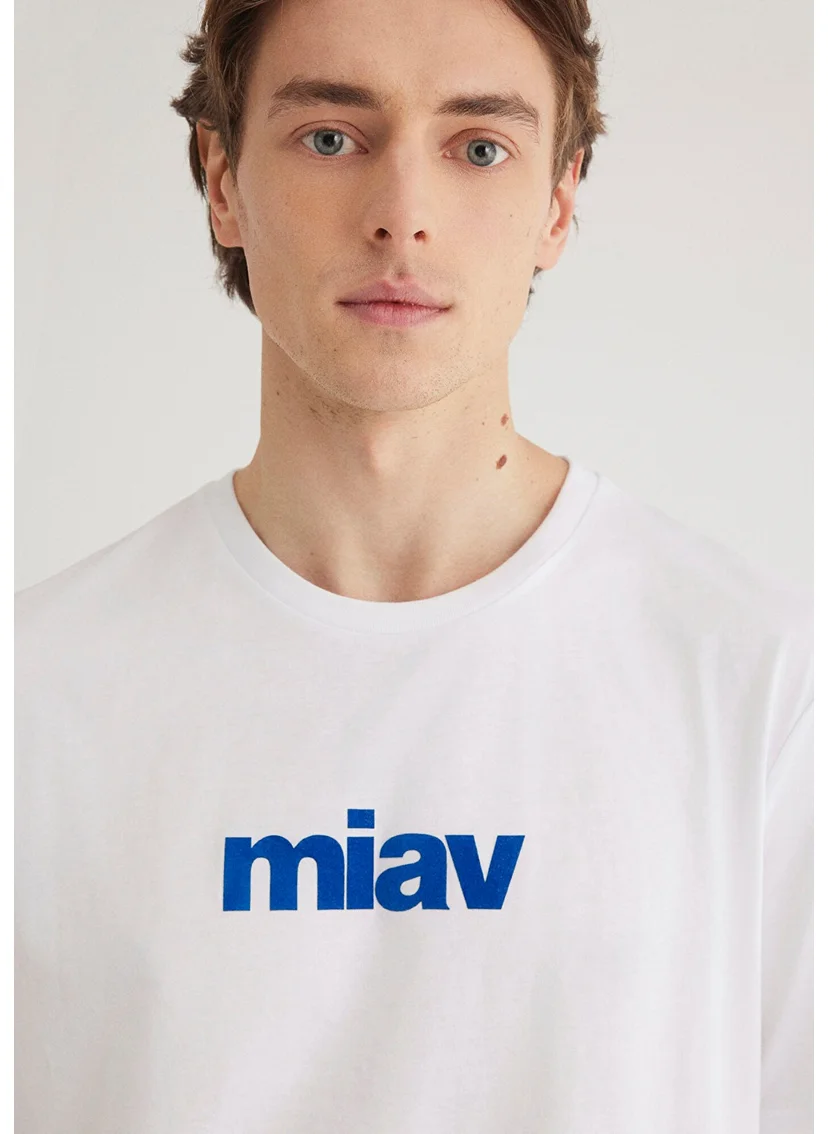 MAVI Blue Men's Meow Printed White T-Shirt 067153-620