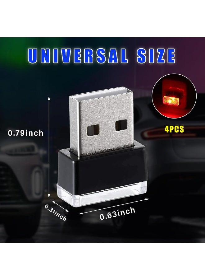 Augeny 4 PCS USB LED Car Interior Atmosphere Lamp, Plug-in USB Decor Night Light, Portable Auto Ambient Lighting Kit, Universal Vehicle Interior Accessories for Most Cars (Red) - Image 2