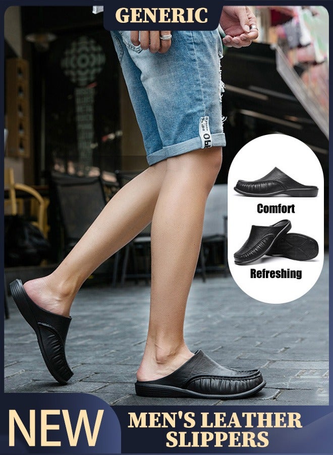 Men's Fashion Indoor/Outdoor Soft-Sole Slippers for Summer, Extra Large, Lightweight Leather Slippers  - Image 1