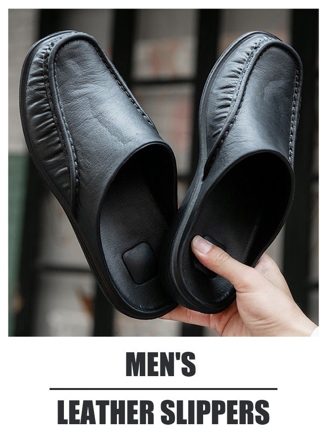Men's Fashion Indoor/Outdoor Soft-Sole Slippers for Summer, Extra Large, Lightweight Leather Slippers  - Image 4