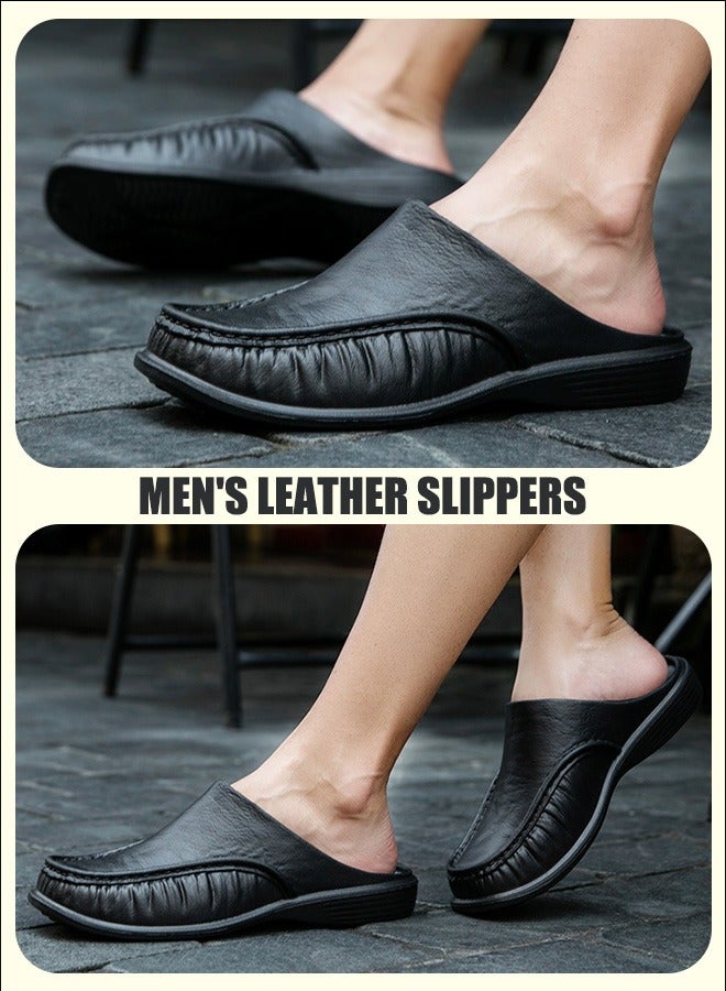 Men's Fashion Indoor/Outdoor Soft-Sole Slippers for Summer, Extra Large, Lightweight Leather Slippers  - Image 3