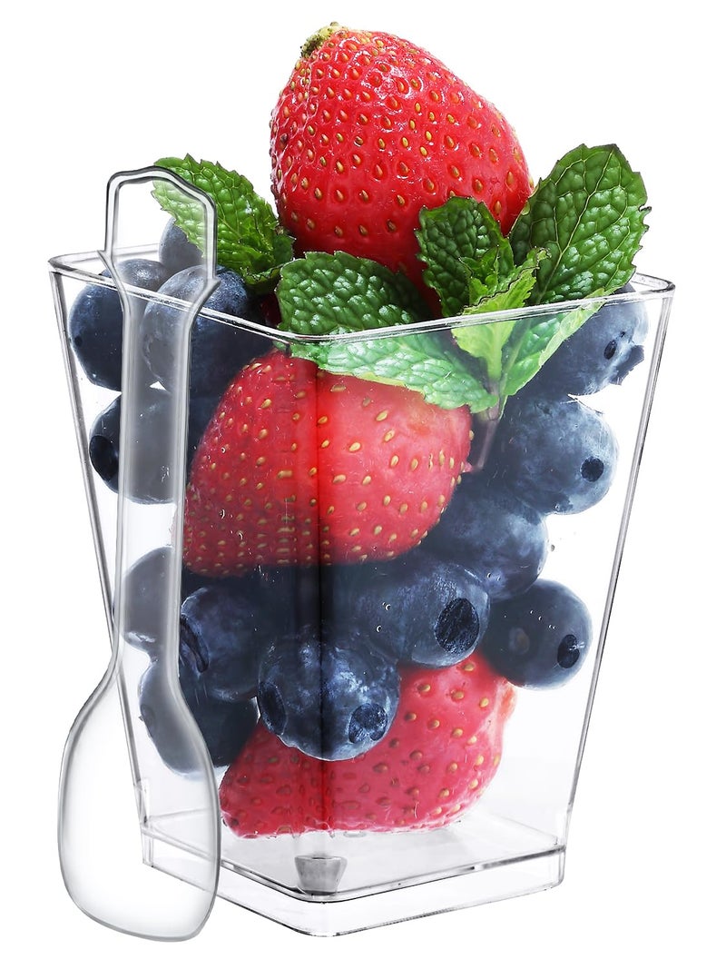 SHOPDAY 5 Oz-Plastic-Dessert-Cups: 120 Pack Square-Clear-Cups-with-Spoons  Parfait-Cups Appetizer-Cups Small-Plastic-Cups Mini Shooter-Cups for Party Yogurt Mousse - Image 1