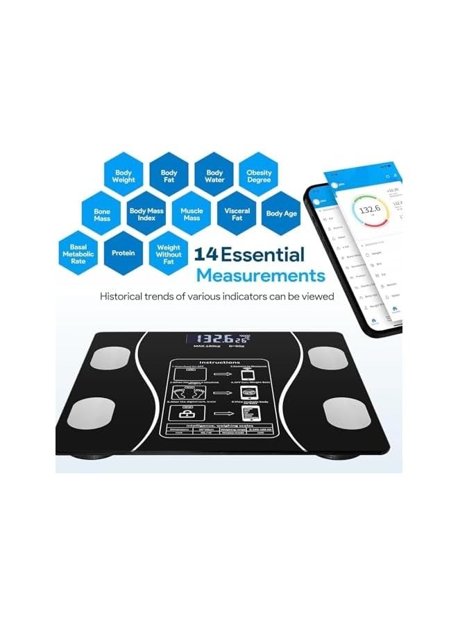 PROMASS Smart Digital Weight Scale With Bluetooth, Wireless Digital Bathroom Scale, Body Fat Weight Scale, 14 Measurements, Weight & Body, Fat & BMI, Fitness Body Composition Analysis, lbs & kg, Black - Image 2