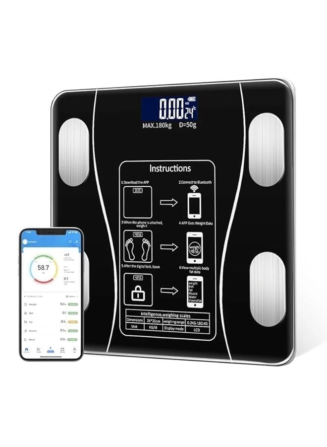 PROMASS Smart Digital Weight Scale With Bluetooth, Wireless Digital Bathroom Scale, Body Fat Weight Scale, 14 Measurements, Weight & Body, Fat & BMI, Fitness Body Composition Analysis, lbs & kg, Black - Image 1