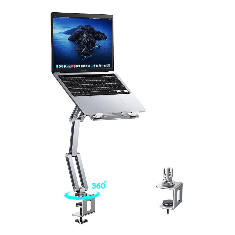 nediea Laptop Mount for Desk Tablet Arm Mount with 360 Rotating Aluminum Laptop Tray Adjustable Foldable Computer StandHolder Fit for 1117 Inch Laptops Silver