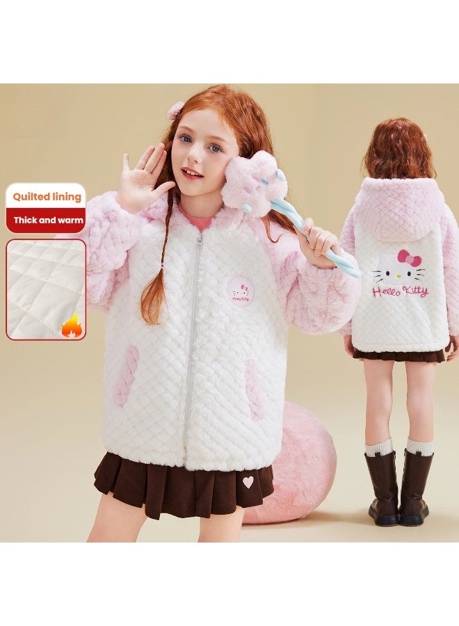 هالو كيتي مرحبا كيتي سترة الفتيات الشتاء الداخلية مبطن سترة جديدة متوسطة وكبيرة ملابس الأطفال لطيف الكرتون الدافئة ومريحة الملابس القطنية - Image 3