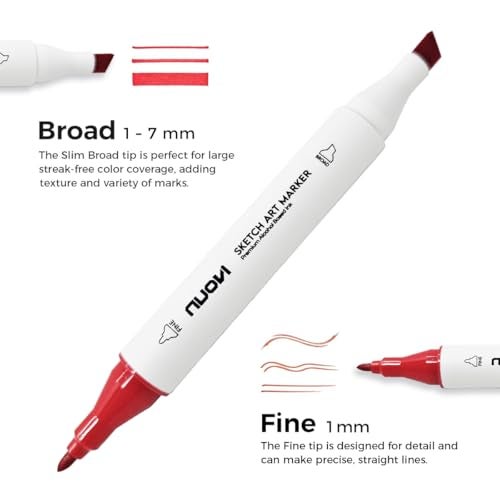 NUOVI Radiant Hue Sketch Art Markers 6 Shades | Super Blendable Alcohol Based Ink, Smudge Free Colors | Dual Tip Fine & Chisel Tip Markers for Drawing, Colouring, Sketching - Image 3
