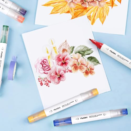 NUOVI Radiant Hue Sketch Art Markers 6 Shades | Super Blendable Alcohol Based Ink, Smudge Free Colors | Dual Tip Fine & Chisel Tip Markers for Drawing, Colouring, Sketching - Image 4