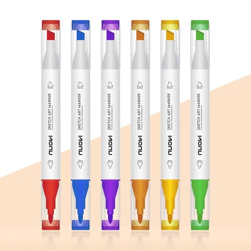 NUOVI Radiant Hue Sketch Art Markers 6 Shades | Super Blendable Alcohol Based Ink, Smudge Free Colors | Dual Tip Fine & Chisel Tip Markers for Drawing, Colouring, Sketching - Image 2