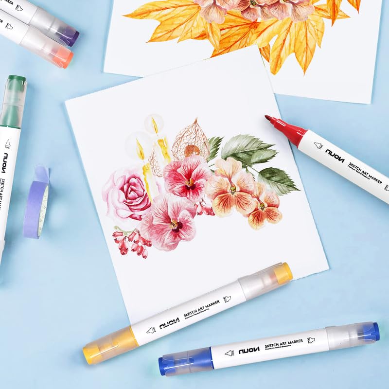 NUOVI Radiant Hue Sketch Art Markers 6 Shades | Super Blendable Alcohol Based Ink, Smudge Free Colors | Dual Tip Fine & Chisel Tip Markers for Drawing, Colouring, Sketching - Image 5