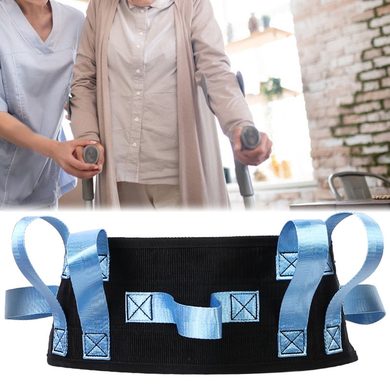 Waist Traction Belt: Blue Durable Nylon With Quick Release Buckle - 6 Handles For Multi-Angle Assistance Patient Walking Assist for Caregivers Aiding Lower Limb Weakness Patients - Image 2