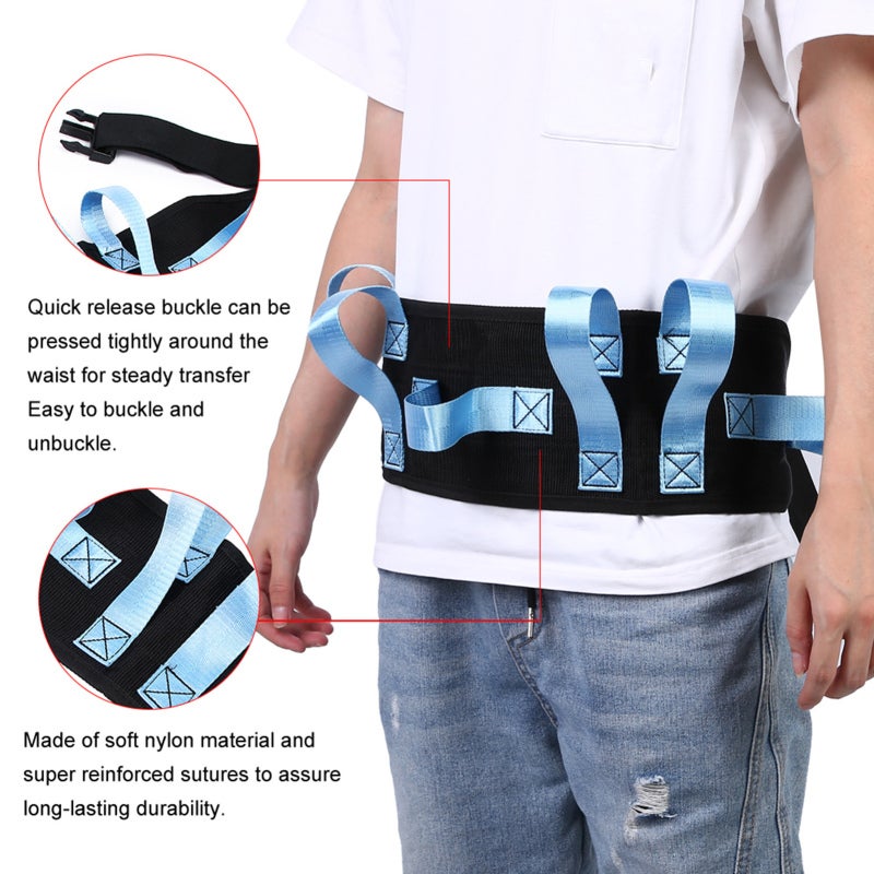 Waist Traction Belt: Blue Durable Nylon With Quick Release Buckle - 6 Handles For Multi-Angle Assistance Patient Walking Assist for Caregivers Aiding Lower Limb Weakness Patients - Image 1