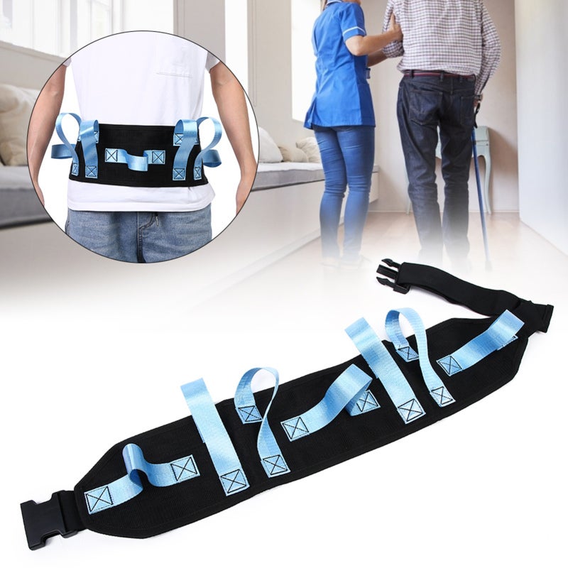 Waist Traction Belt: Blue Durable Nylon With Quick Release Buckle - 6 Handles For Multi-Angle Assistance Patient Walking Assist for Caregivers Aiding Lower Limb Weakness Patients - Image 4
