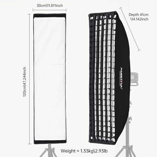 AMBITFUL FW30x120 30x120cm/12 x47 Strip Softbox with Honeycomb Grid, Bowens Mount Rectangular Softbox for Studio Flash, Medium Strip Light for Portrait Fashion Product Photography - Image 2