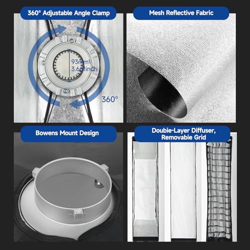 AMBITFUL FW30x120 30x120cm/12 x47 Strip Softbox with Honeycomb Grid, Bowens Mount Rectangular Softbox for Studio Flash, Medium Strip Light for Portrait Fashion Product Photography - Image 3
