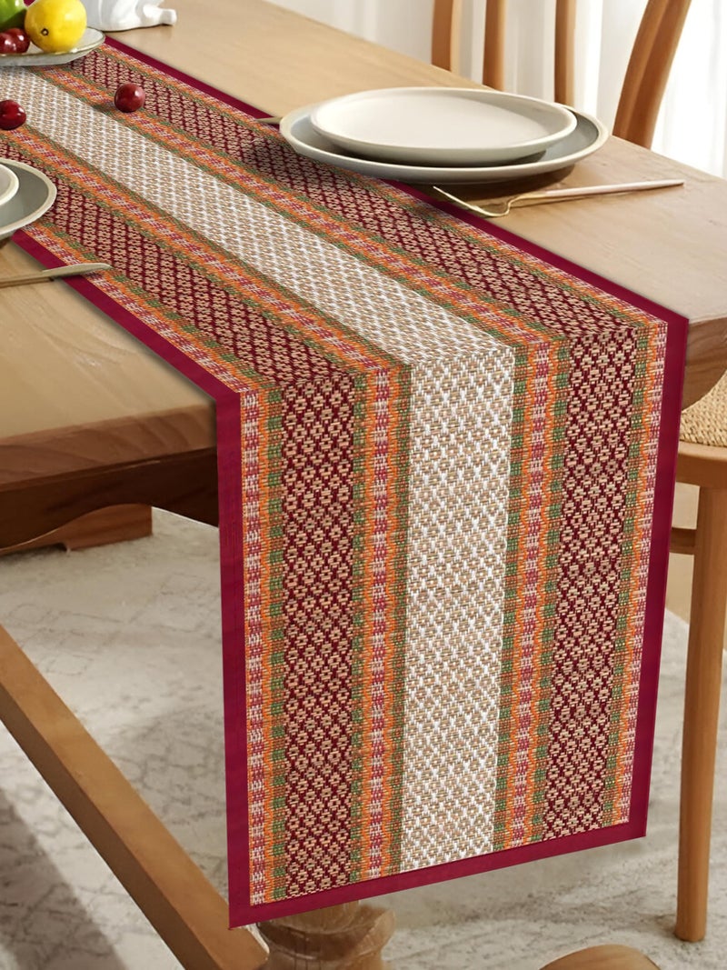 KalaTree Table Runner for 6 Seater Dining Table Centre Table 60 inch Handmade Reversible Heat Resistant | Korai River Grass Zero Plastic Madurkathi Eco Friendly | Rustic Boho | Maroon White Runner - Image 1