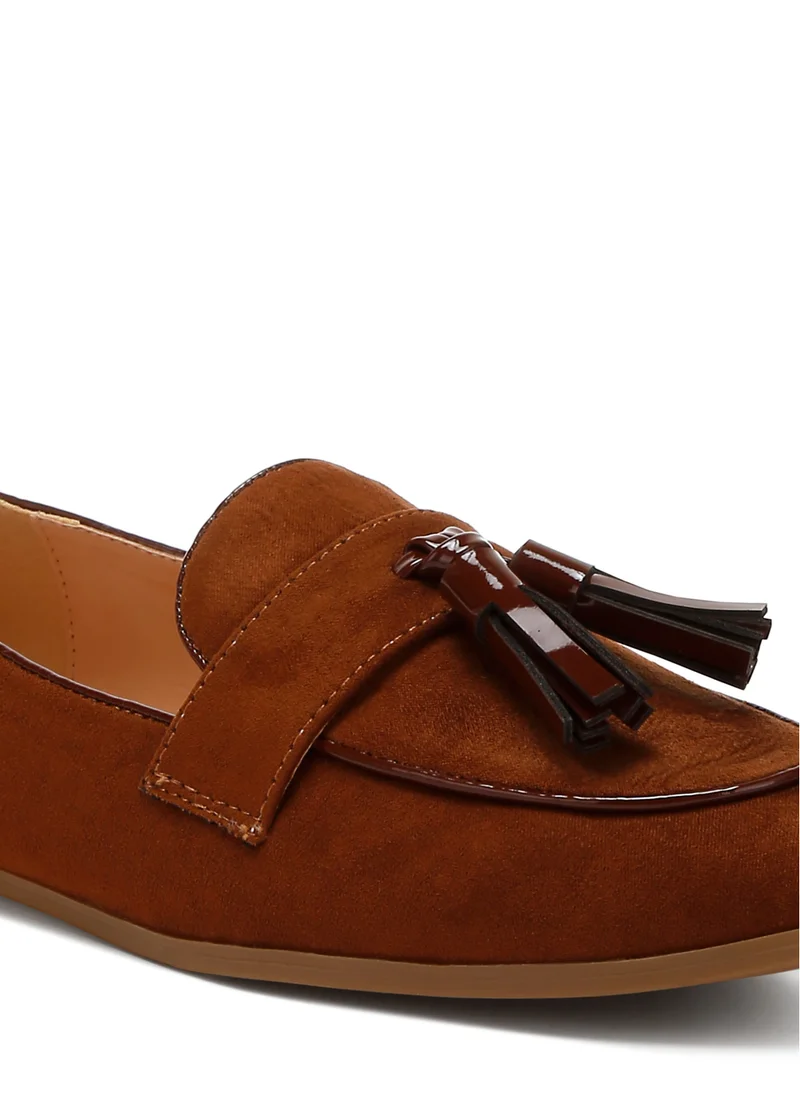 London Rag Micro Suede Tassel Loafers in Brown