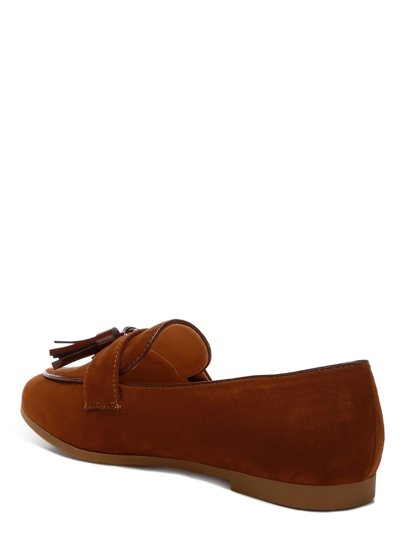 London Rag Micro Suede Tassel Loafers in Brown