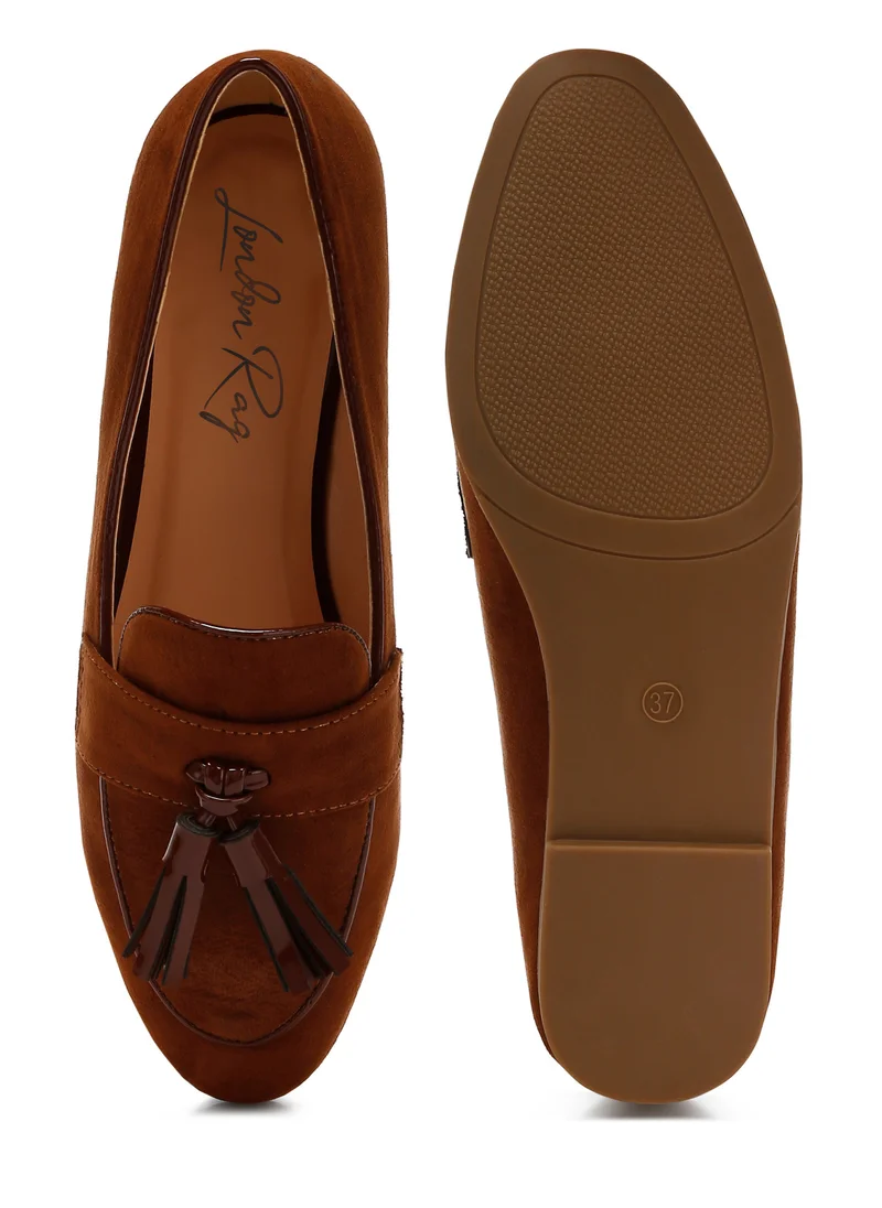London Rag Micro Suede Tassel Loafers in Brown