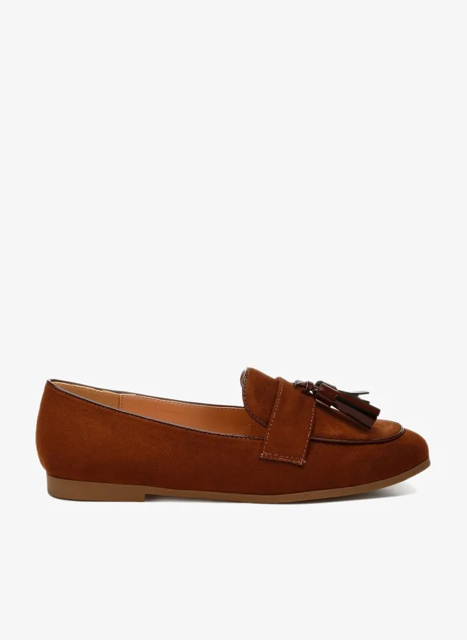 Micro Suede Tassel Loafers in Brown