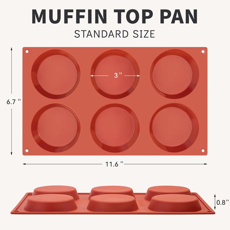 Puyeipt 3 Pack Silicone Egg Molds, 3 Inch Non-Stick Muffin Top Pans Round Silicone Baking Molds for Egg Bites, Breakfast Sandwiches, Whoopie Pies, Corn Bread, Tarts (Red-Brown) - Image 2