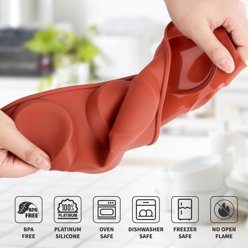 Puyeipt 3 Pack Silicone Egg Molds, 3 Inch Non-Stick Muffin Top Pans Round Silicone Baking Molds for Egg Bites, Breakfast Sandwiches, Whoopie Pies, Corn Bread, Tarts (Red-Brown) - Image 3