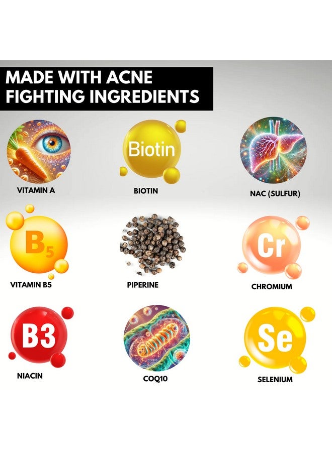 Acnetame 3 Pack- Vitamin Supplements for Acne Treatment- Hormonal Pimple Tablets to Clear Oily Skin for Women, Men, Teens, and Adults - Image 4