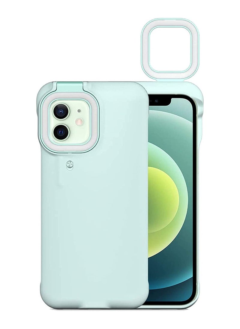 SYOSI - Phone Case with Built in Selfie Ring Light, 3 Ring Light Modes Rechargeable Portable Illuminate Cover Light Up For iPhone 12 For iPhone 12 Pro, Mint Green - Image 1