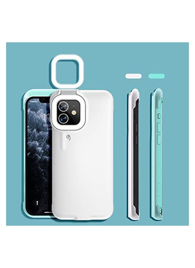 SYOSI - Phone Case with Built in Selfie Ring Light, 3 Ring Light Modes Rechargeable Portable Illuminate Cover Light Up For iPhone 12 For iPhone 12 Pro, Mint Green - Image 1