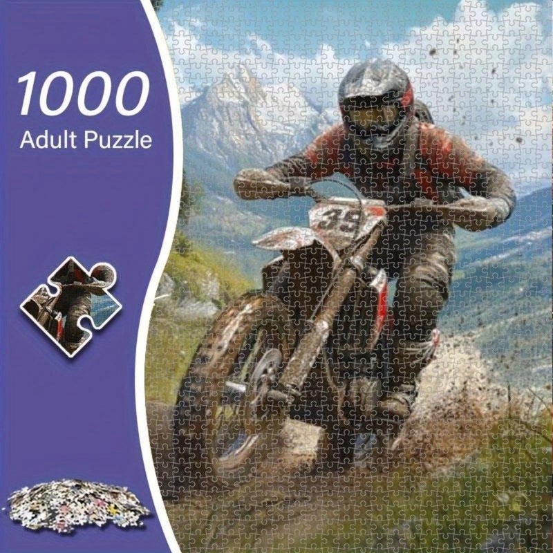 1000 قطعة لغز مخصص بدون قطع زائدة بحجم 50x70 سم صورة دراجة نارية على طريق جبلي مار فني للجدار لتزيين غرفة النوم وغرفة المعيشة - Image 1