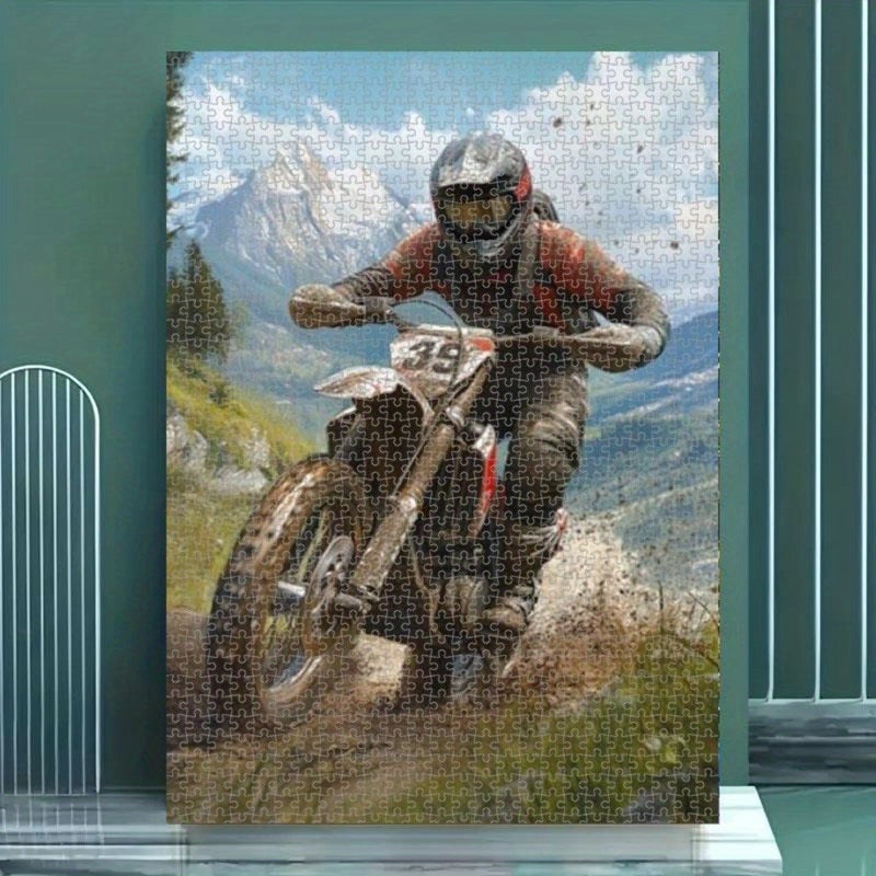1000 قطعة لغز مخصص بدون قطع زائدة بحجم 50x70 سم صورة دراجة نارية على طريق جبلي مار فني للجدار لتزيين غرفة النوم وغرفة المعيشة - Image 3