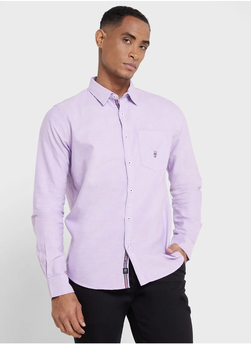 توماس سكوت Thomas Scott Men Purple Relaxed Cotton Casual Sustainable Shirt