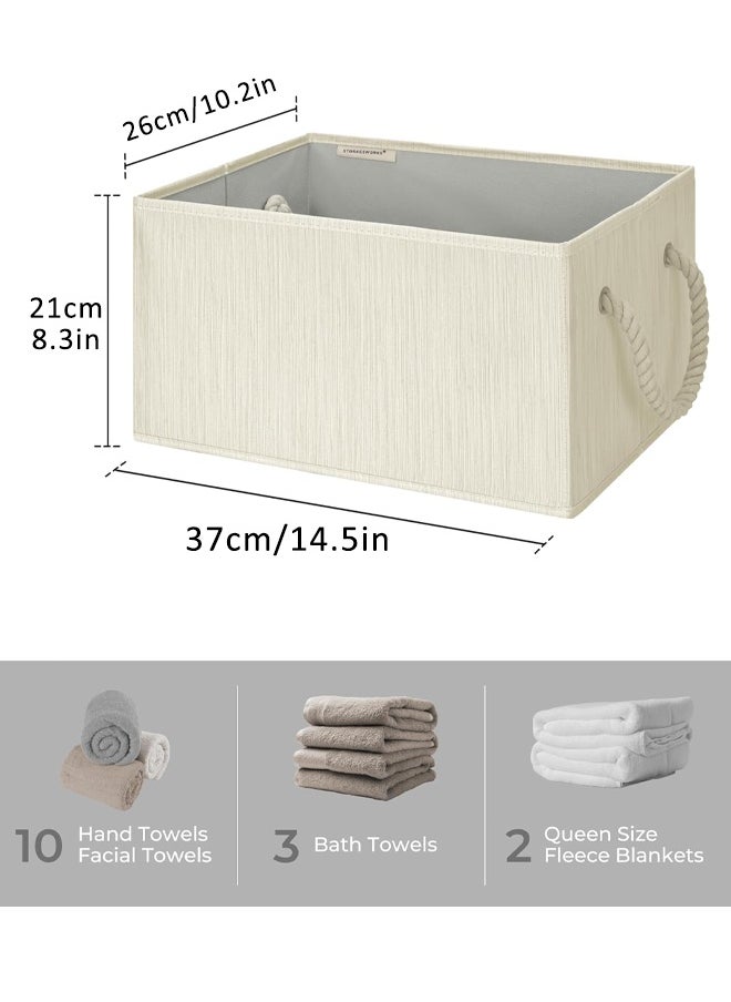 HQ-GAMING Collapsible Rectangular Storage Basket, Large Storage Box with Rope Handles, Storage Bins, Foldable Storage Baskets, Organizer Basket Used for Organizing Shelves, Closets, Clothes, and Toy, Beige  - Image 2